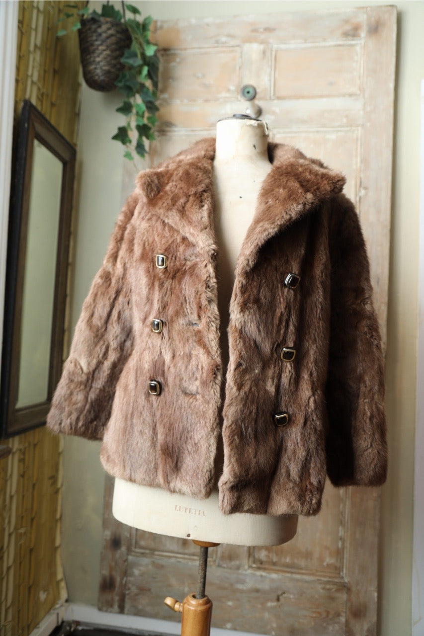 Vintage 1960s Musquash Fur Coat – Double Breasted – Driver's Length – Brown