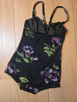 Load image into Gallery viewer, Vintage 1940s/50s jantzen black floral swimsuit pin-up bombshell
