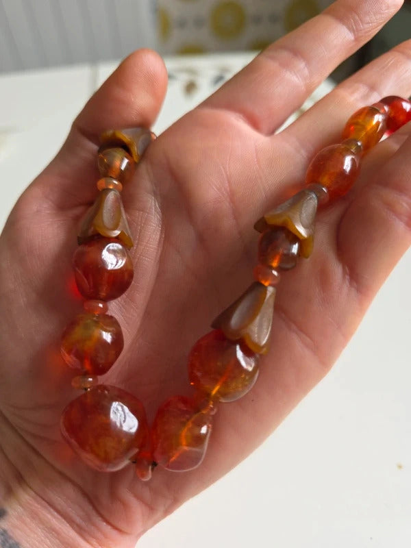 Vintage Louis Rousselet Glass & Carved Horn Necklace