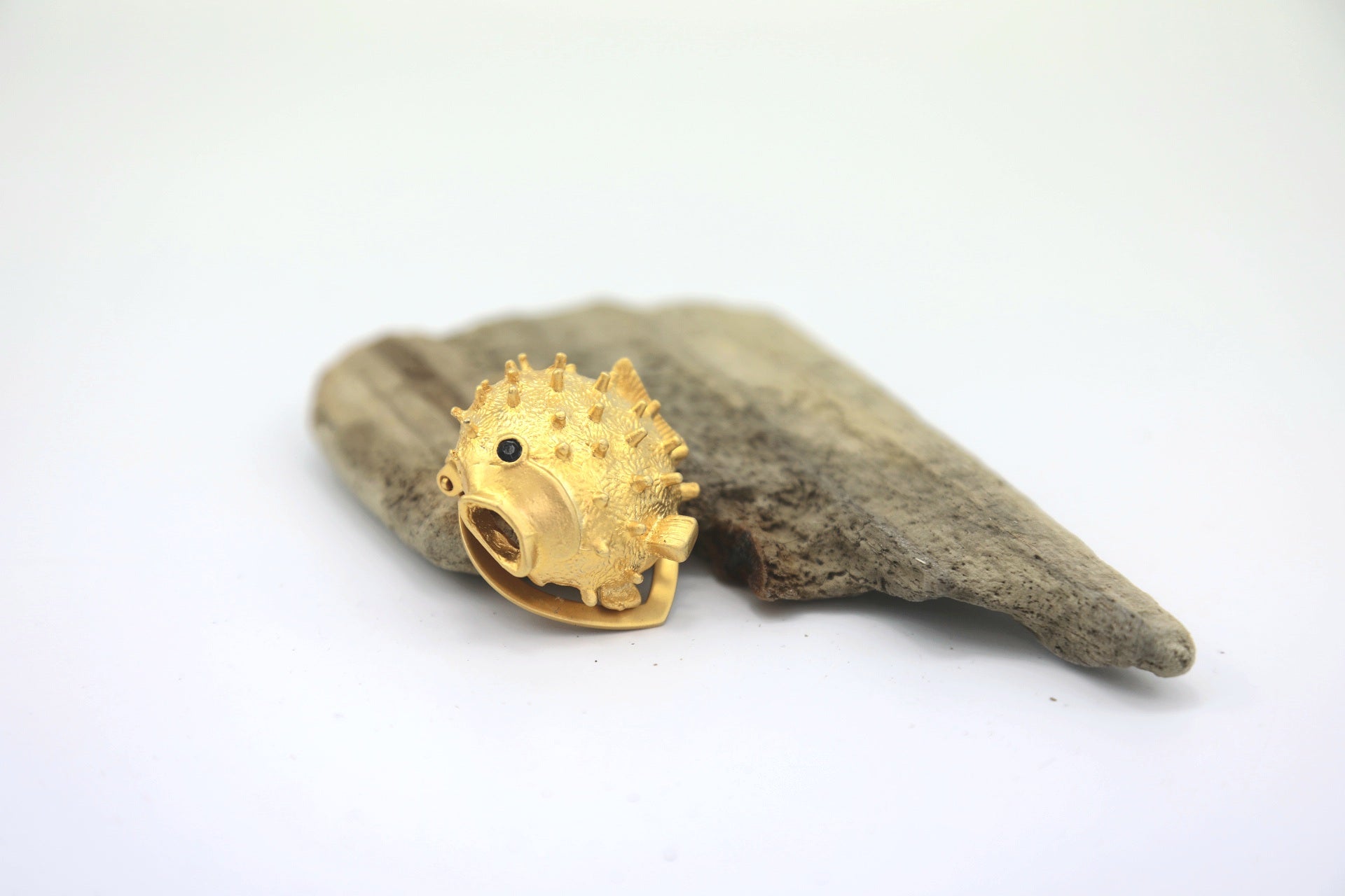 1960s Dress Clip - Vintage Novelty Puffer Fish - Gold Tone