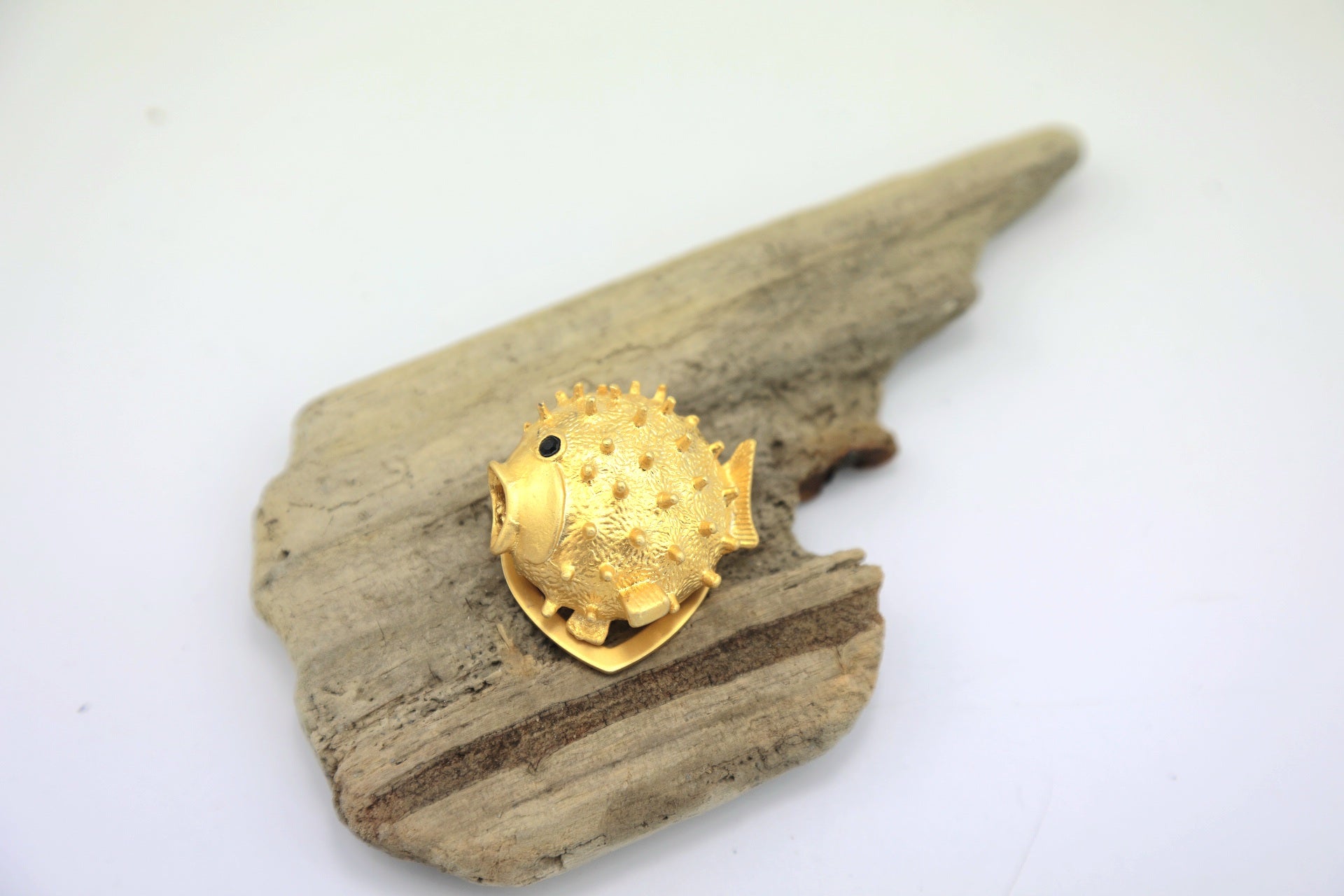 1960s Dress Clip - Vintage Novelty Puffer Fish - Gold Tone