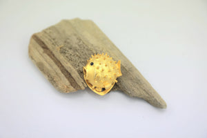 1960s Dress Clip - Vintage Novelty Puffer Fish - Gold Tone
