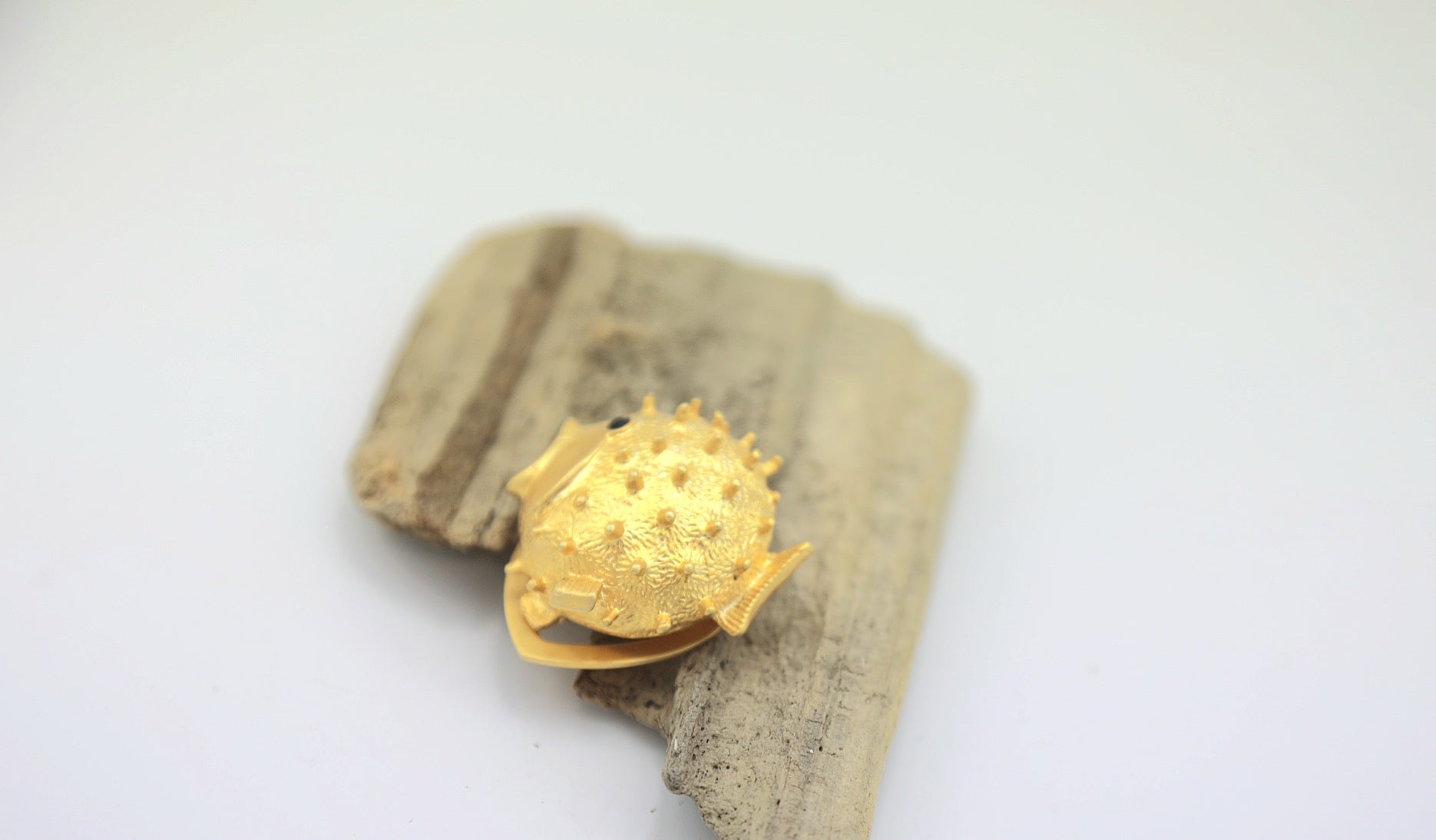 1960s Dress Clip - Vintage Novelty Puffer Fish - Gold Tone