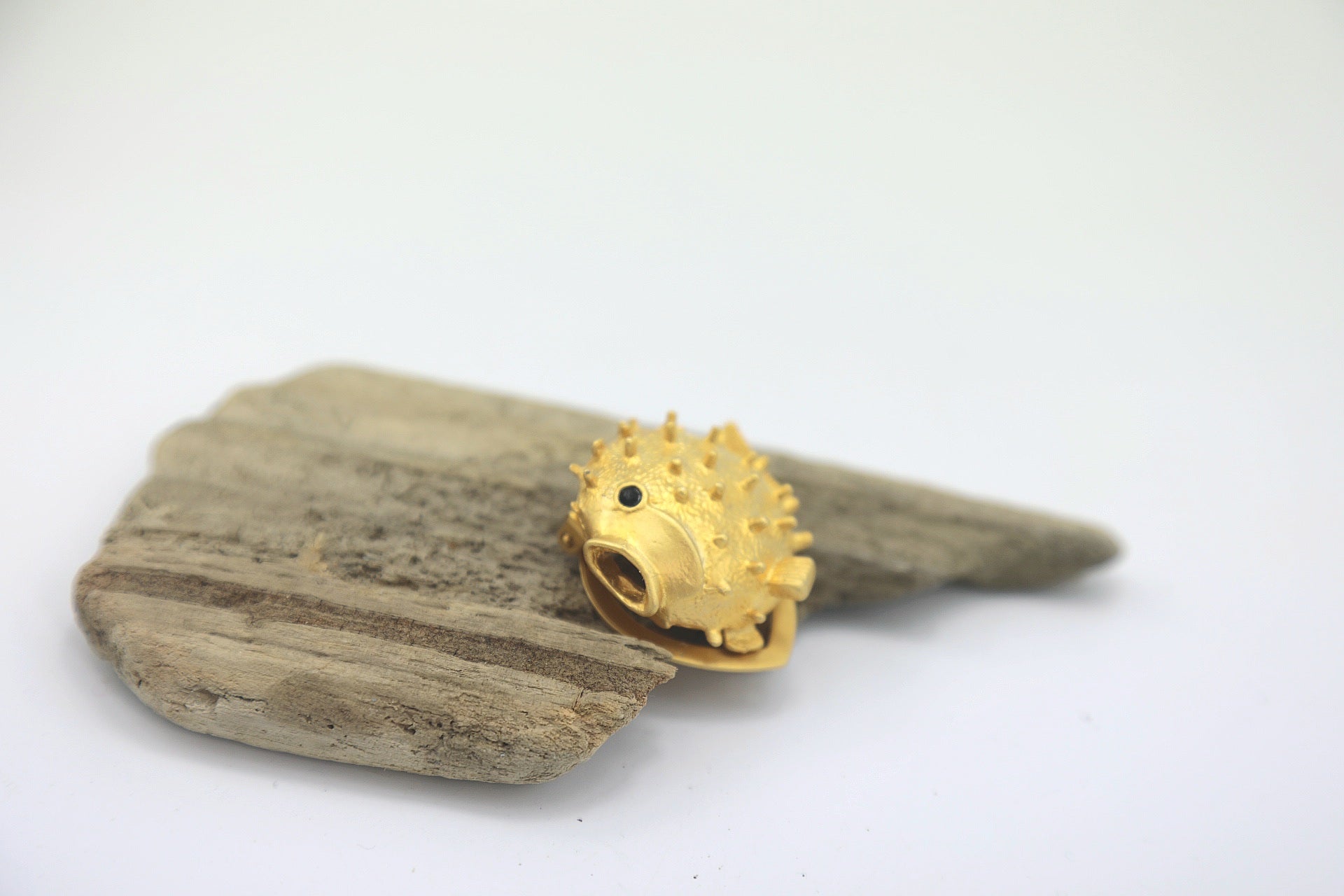 1960s Dress Clip - Vintage Novelty Puffer Fish - Gold Tone