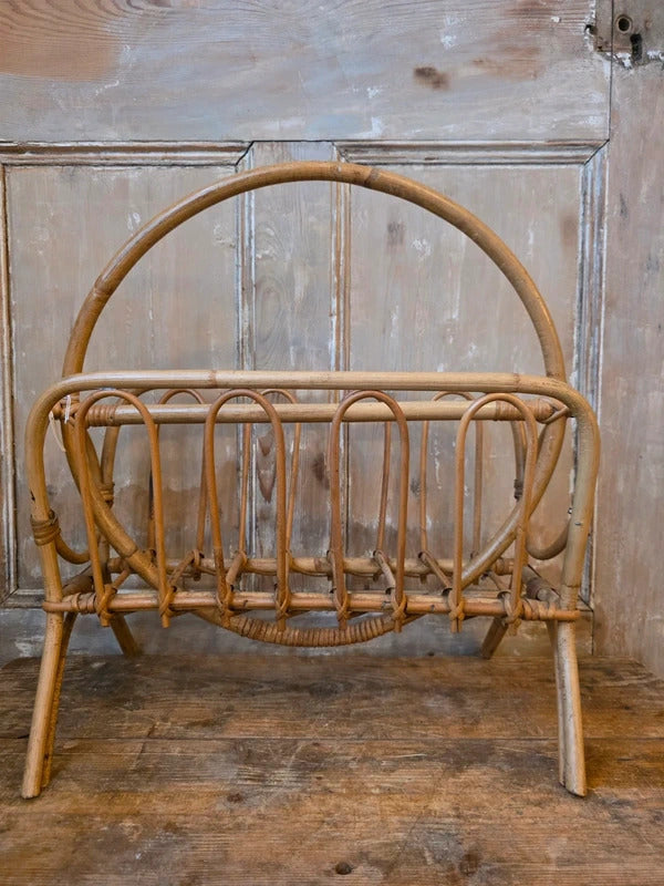 Vintage Boho bamboo Magazine Rack | Mid Century Bamboo Newspaper Holder |