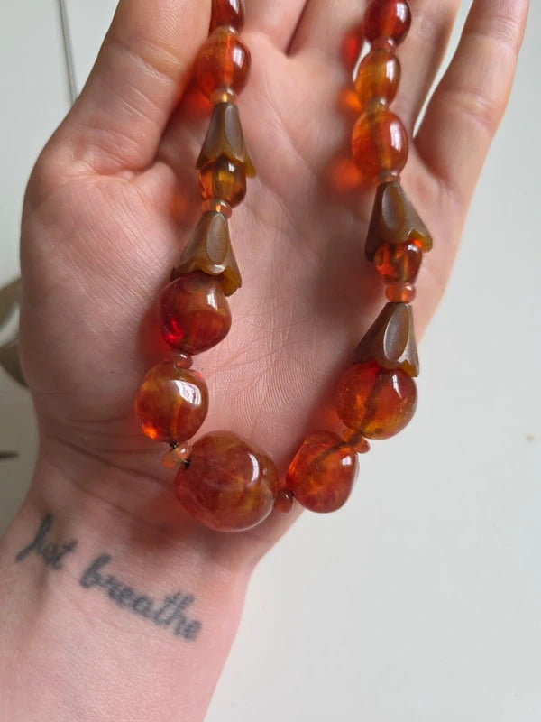 Vintage Louis Rousselet Glass & Carved Horn Necklace