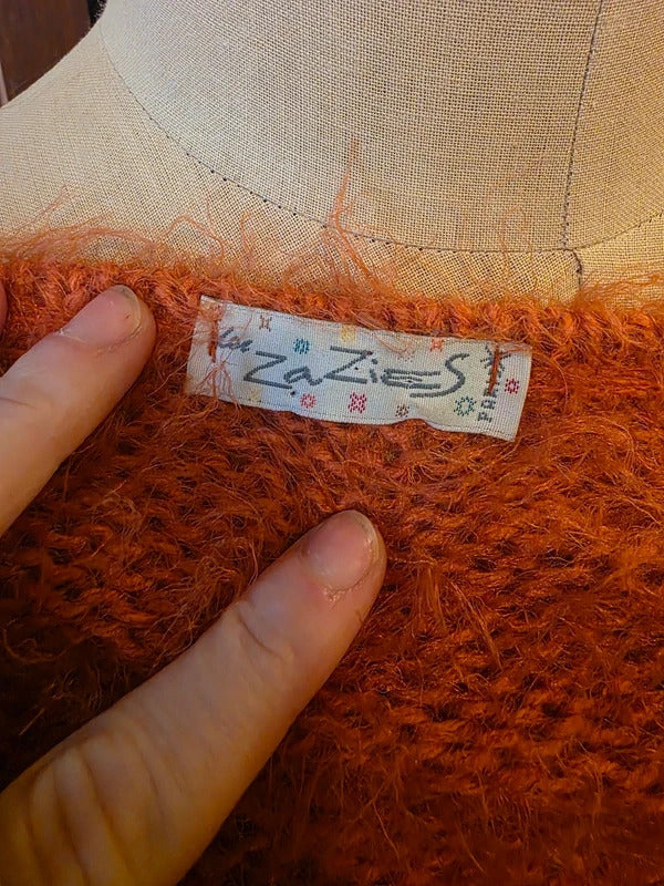 Vintage Y2K Orange Bolero-Style Cropped Crochet Cardigan – S/M