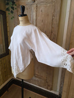 Load image into Gallery viewer, Vintage Upcycled Linen Fairy Top – Handmade Boho Blouse, Open Size, Lace Detail
