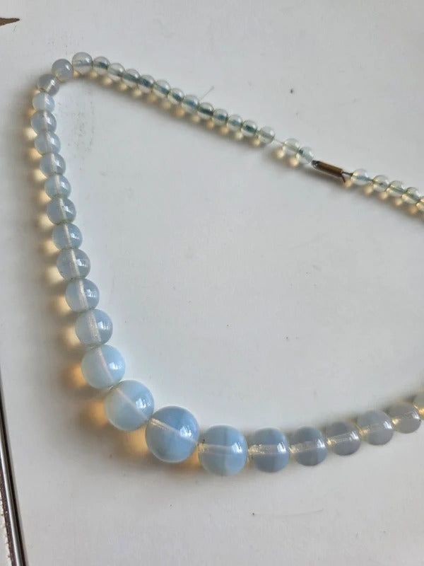 Vintage 1940s Opaline Blue Glass Graduated Necklace - possibly uranium