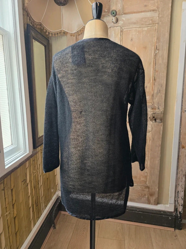 Vintage Black Italian Boucle Wool & Silk Sheer Jumper Large