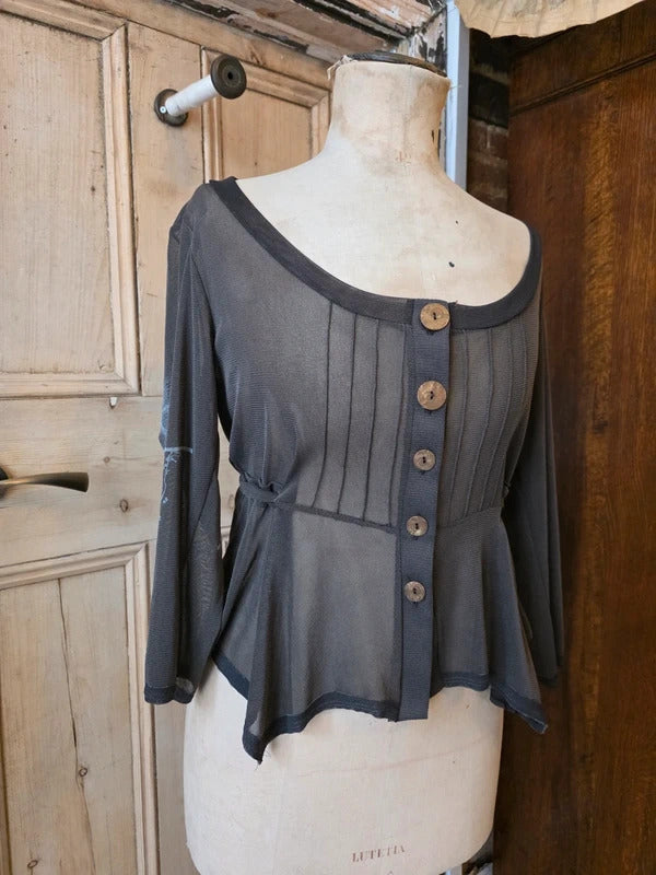 Vintage Y2K Sheer Cardigan Top – Tie Back – Mesh Button Front – 90s 00s