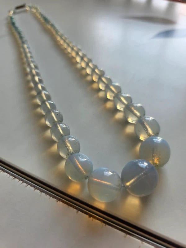 Vintage 1940s Opaline Blue Glass Graduated Necklace - possibly uranium