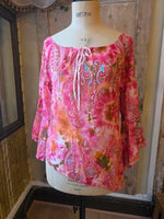 Load image into Gallery viewer, Original Y2K Italian Pink Paisley Tie-Dye Bell-Sleeve Blouse  UK 8/10
