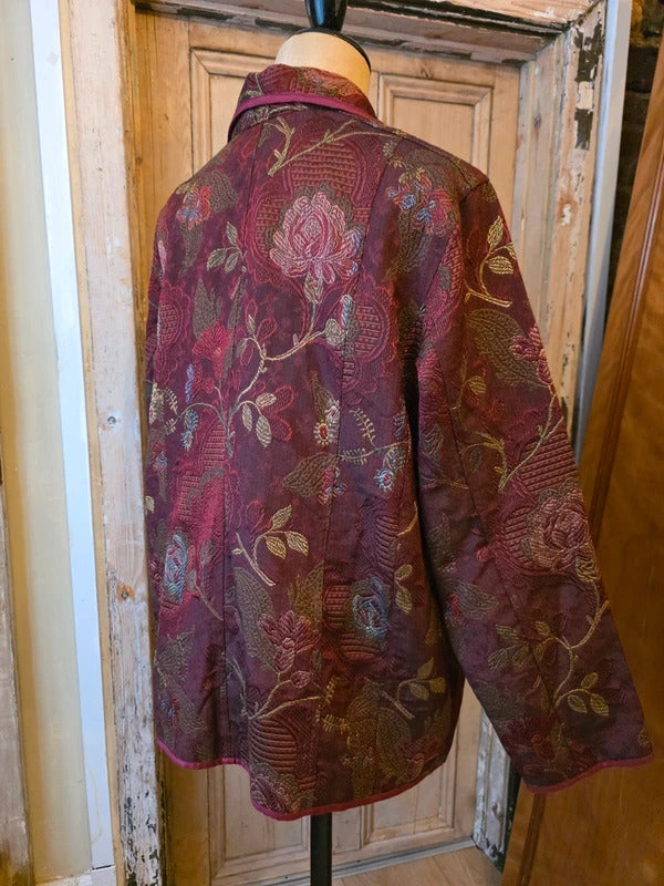 Vintage 1990s embroidered Chinese style burgandy jacket UK16