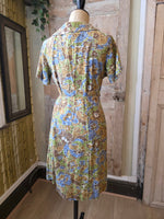 Load image into Gallery viewer, Vintage 1940s Style Floral Cotton Day Dress with Asymmetrical Collar – UK 10/12

