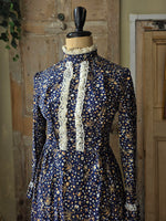 Load image into Gallery viewer, Vintage Prairie Dress High Neck Long Sleeve Maxi Lace Floral Cottagecore 70s
