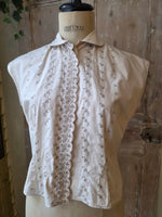 Load image into Gallery viewer, Vintage 1940s Embroidery Anglaise Cotton Blouse UK Size 12 by Clogmore
