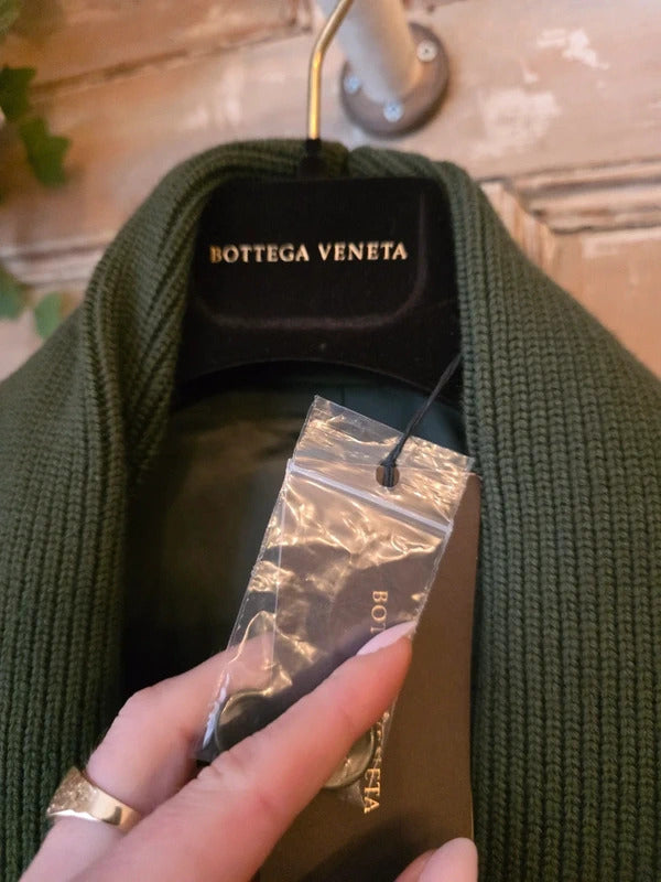 Bottega Veneta Olive Wool Blazer Detachable Ribbed Knit Shawl Collar 44"