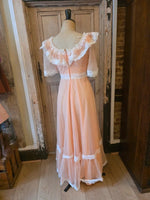 Load image into Gallery viewer, Vintage 1970s Peach Lace Prairie Maxi Dress - Victoriana
