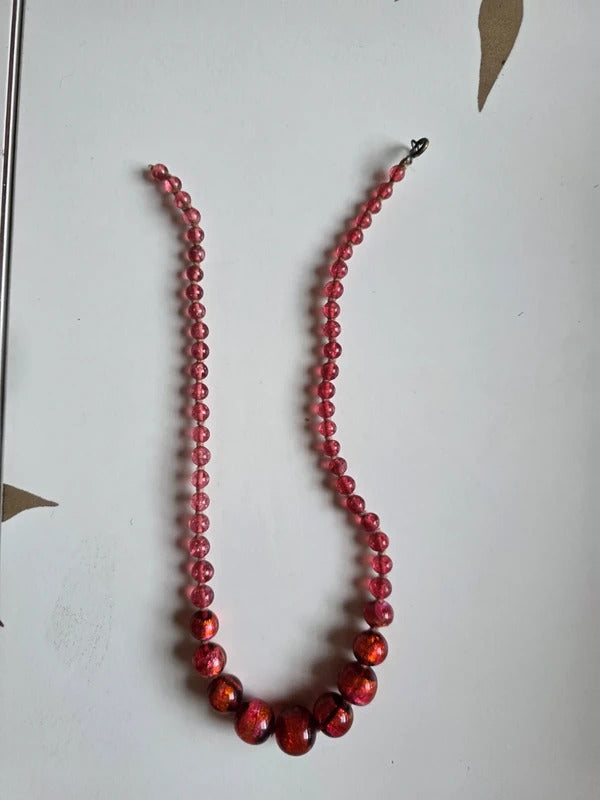 Vintage 1930s Czech Foil Back Handblown Glass Necklace – Graduated pink Beads
