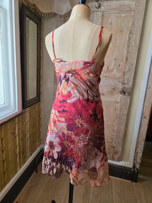 Vintage Y2K fairycore Sandro Ferrone Silk Slip Dress | Red Floral Bias Cut | Made in Italy | Boho Midi | UK 10