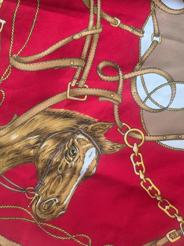 Vintage Hand Rolled Silk Equestrian Scarf – Bridle & Horse Print