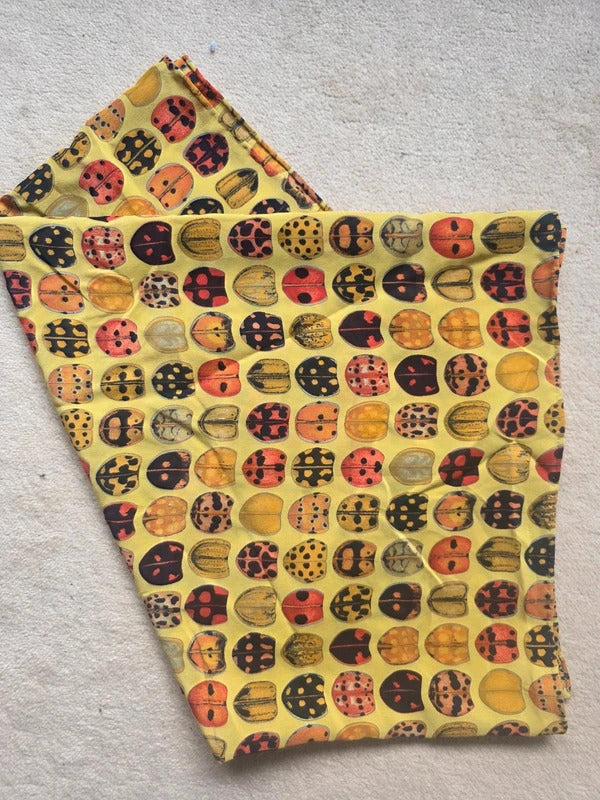 Vintage Silk Ladybird Print Scarf – 1990s Novelty Nature Print Long Rectangle