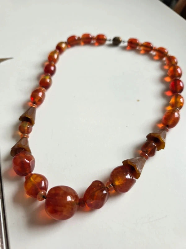 Vintage Louis Rousselet Glass & Carved Horn Necklace