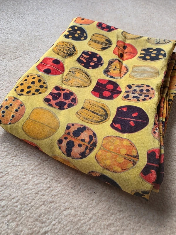Vintage Silk Ladybird Print Scarf – 1990s Novelty Nature Print Long Rectangle