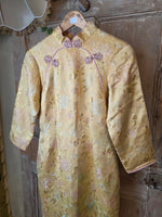 Load image into Gallery viewer, Vintage 1950s Silk Cheongsam Dress | Gold Floral Brocade | Mandarin Collar | Wiggle Dress | UK 6/8
