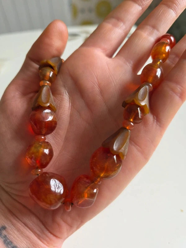 Vintage Louis Rousselet Glass & Carved Horn Necklace