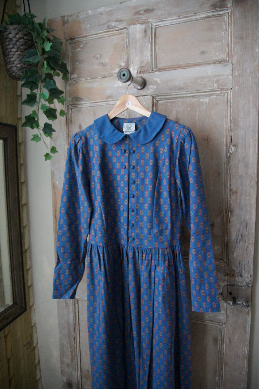 Vintage 1980s Laura Ashley Dress - Wool and cotton -folk print UK8/10