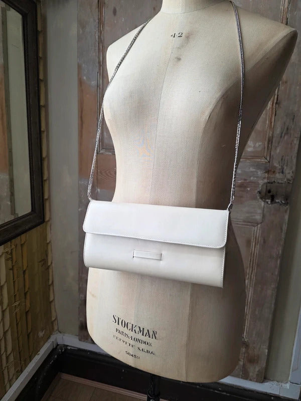 Vintage Michel Ambers Cream Leather Clutch Bag chain
