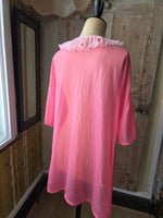 Load image into Gallery viewer, Vintage Pink Lace Peignoir Robe 1960s Sheer Negligee
