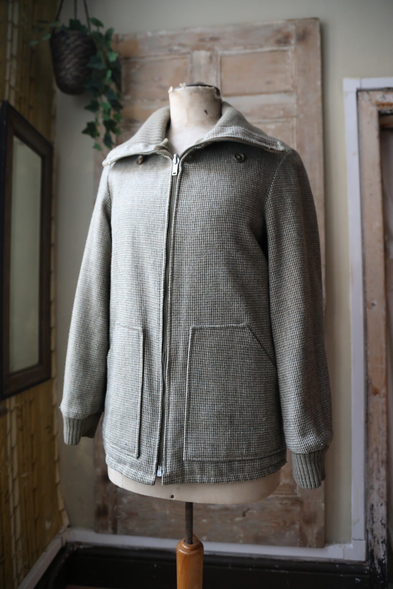 Vintage 1970s Handmade Corduroy & Tweed Coat – Green – Reversible Small Jacket
