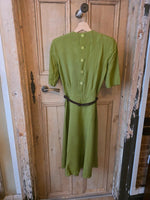 Load image into Gallery viewer, Late 1930s / Early 1940s Rembrandt Green Dress – Fitted Waist, Button Back, Pleated Skirt XS
