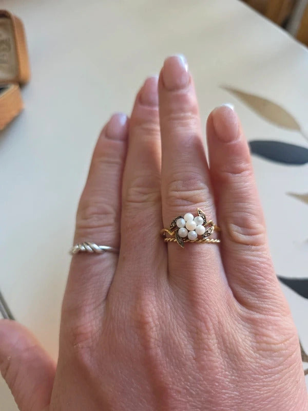 Antique Victorian/Edwardian 18ct Gold Pearl & Diamond Cluster Ring, circa 1890–1910
