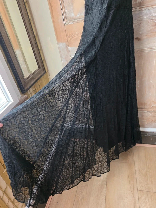 Antique Vintage 1930s Black Satin and Lace Gown Maxi
