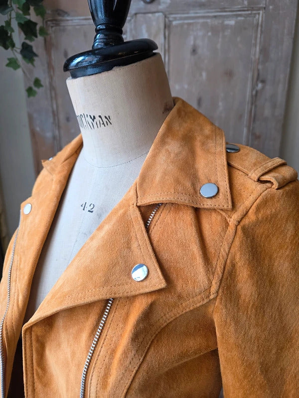Vintage Y2K fitted orange leather jacket - bomber - uk6 Vero moda