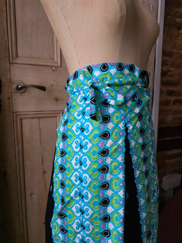 Vintage 1970s Cotton Wrap Maxi Skirt | Psychedelic Paisley Boho Festival | Adjustable Waist uk6-12