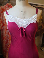 Load image into Gallery viewer, Vintage 1990s Raspberry Silk &amp; Lace Slip Dress / Negligee  UK 8
