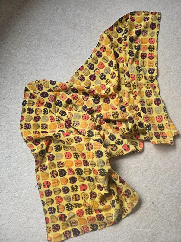 Vintage Silk Ladybird Print Scarf – 1990s Novelty Nature Print Long Rectangle