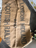 Vintage 1920s 1930s Large London & Scottish Railway Hessian Sack wall hanging