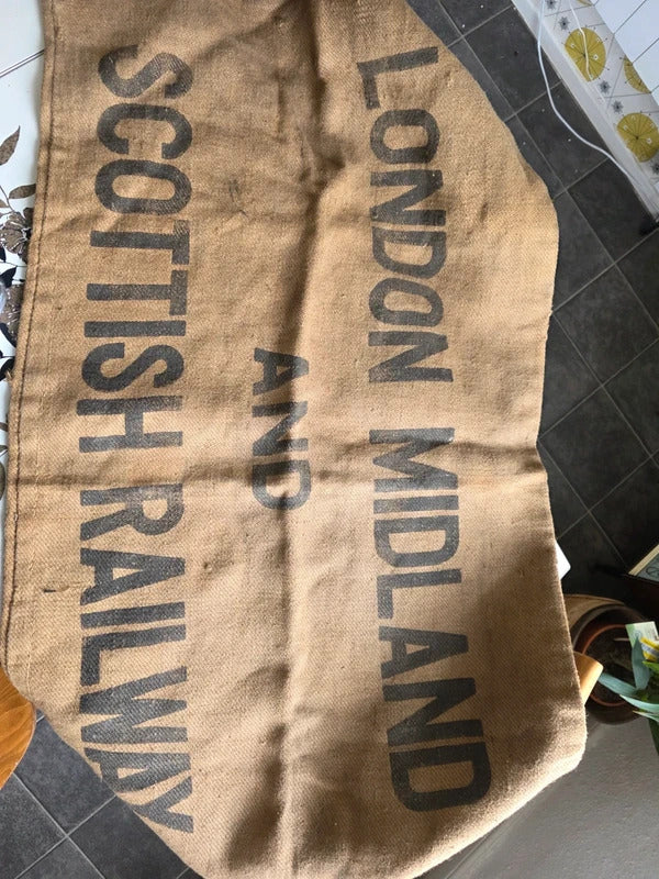 Vintage 1920s 1930s Large London & Scottish Railway Hessian Sack wall hanging