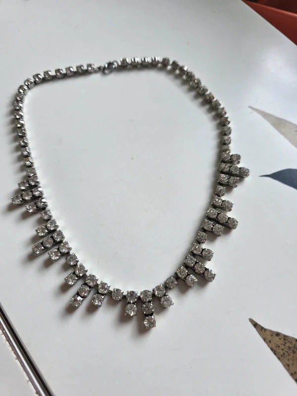 Vintage 1950s Rhinestone Fringe Necklace