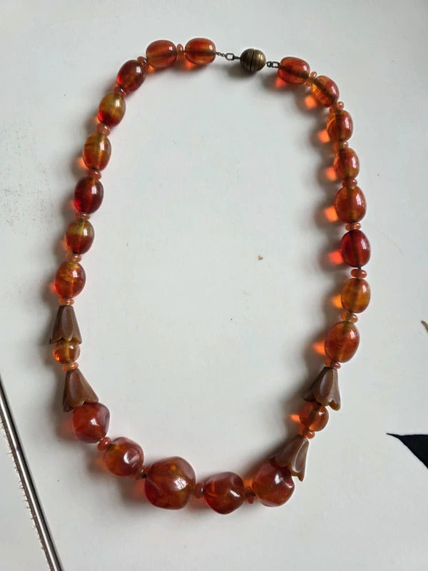 Vintage Louis Rousselet Glass & Carved Horn Necklace