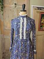 Load image into Gallery viewer, Vintage Prairie Dress High Neck Long Sleeve Maxi Lace Floral Cottagecore 70s
