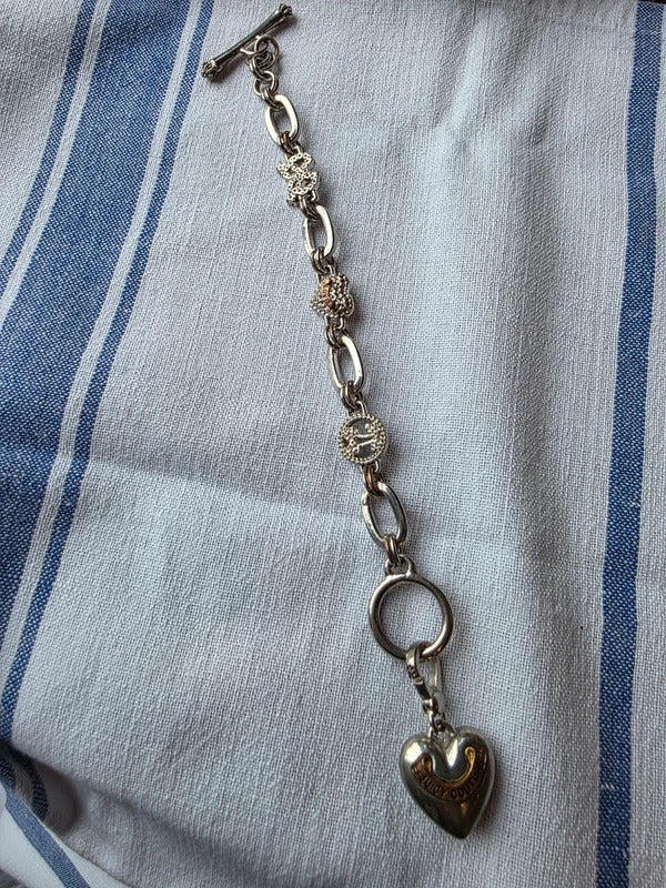 Y2k Juicy Couture Silver Tone Charm Bracelet – Heart Logo