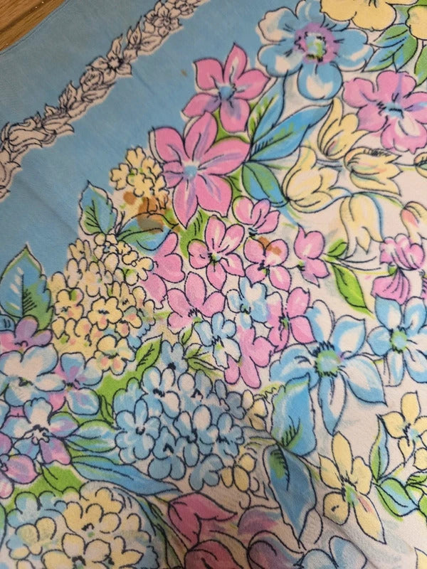 Vintage 1940s-1950s Floral Rayon Crepe Large Scarf