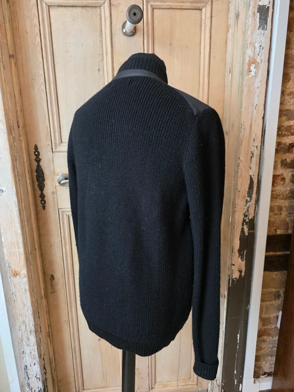 Holland Esquire Quilted Knit Jacket – Black Hybrid Zip & Button Cardigan – Size L